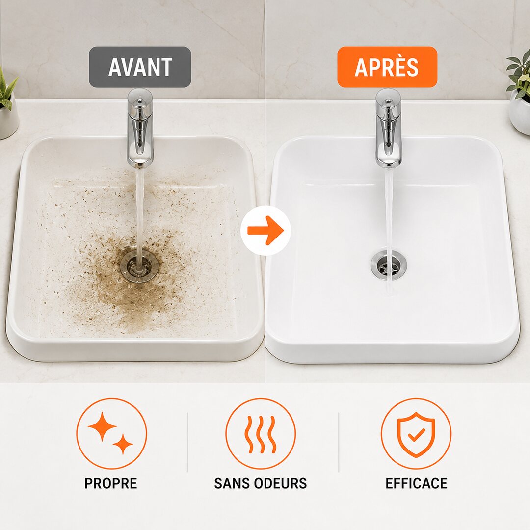 Avant / après : évacuation bouchée puis parfaitement dégagée